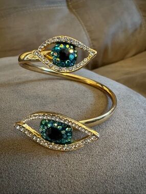 Gold-Tone Turquoise Crystal Eye Cuff Bracelet
